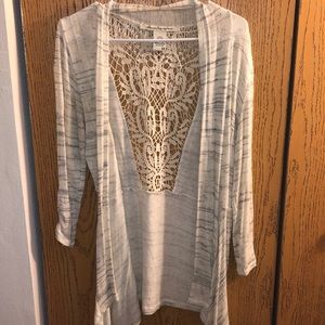 White and Grey Laced Back Cardigan